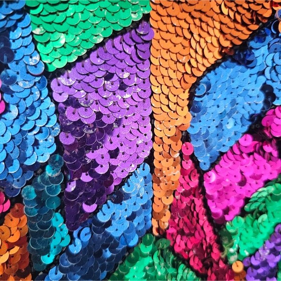 Vintage 80s Oleg Cassini Sequin Top 100% Silk & Rayon Sz 8 Statement Piece Artsy - Picture 8 of 16